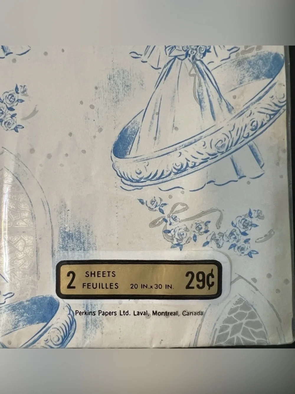 Vtg Blue White Bridal Shower Gift Wrap 1950s Wedding Paper Sealed  Romantic